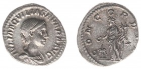 Aquilia Severa (221) - AR Denarius (Rome, 2.98 g) - VLIA AQVILIA SEVERA AVG Draped bust right / CONCORDIA Concordia standing left sacrificing out of p...