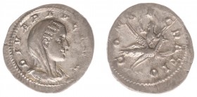 Paulina - AR Denarius (Rome AD 235-236, 2.58 g) - DIVA PAVLINA Veiled and draped bust right / CONSECRATIO around peacock flying to right, Paulina on i...