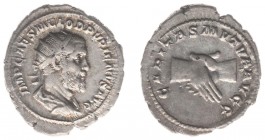 Pupienus (238) - AR Antoninianus (Rome, 4.29 g) - Radiate, draped and cuirassed bust right / CARITAS MVTVA AVGG Clasped right hands (RIC IV 10a / RSC ...