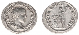 Gordianus III (238-244) - AR Antoninianus (Rome, 4.47 g) - Radiate, draped and cuirassed bust right / IOVI CONSERVATORI Jupiter standing left, holding...
