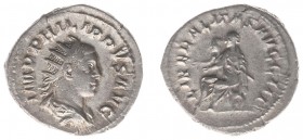 Philippus II (244-249) - AR Antoninianus (Rome AD 248-249, 3.69 g) - Radiate and cuirassed bust right / LIBERALITAS AVGG III Philippus I and Philippus...