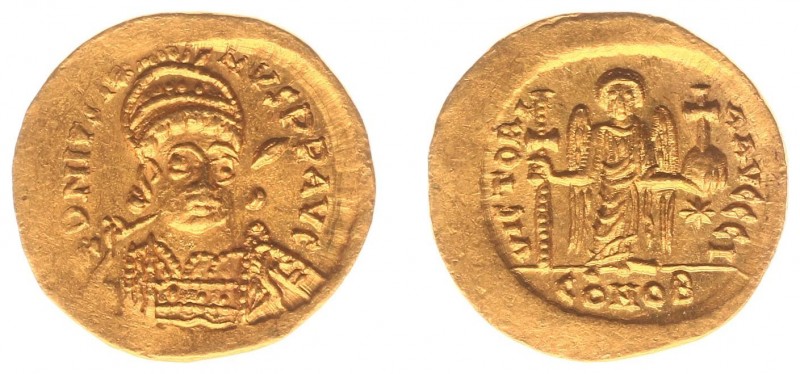 Justinus I (518-527) - AV Solidus (Constantinople, 4.54 g) - Diademed, helmeted ...
