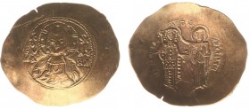 Manuel I Comnenus (1143-1180) - EL Aspron Trachy (Constantinople AD c. 1143-1152, 4.43 g) - Facing bust of Christ Emmanuel / Manuel standing facing, h...