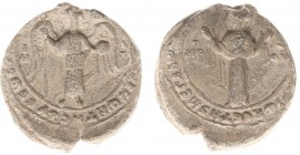Leads and seals - Byzantine lead seal 11th century - Obv. St Michael standing holding scepter and globe / Rev Maria standing 'orans' wearing Christ-me...