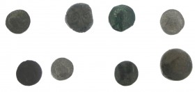Roman coinage - A mixed lot ancient coins: 3 Roman Dupondii (Faustina Mater, -Minor and Crispina), 2 Greek Roman Tetradrachms (Caracalla and Elagabalu...
