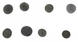 Roman coinage - A small collection of 8 Roman late bronzes: Maiorina's (double, heavy, light) and Folles of Magnentius, Maxentius, Constantius II and ...