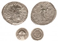 Roman coinage - A small lot with an AR Antoninianus of Postumus (HERC PACIFERO) and a Diobol of Mesembria (Helmet / Meta in four spoked wheel) - total...
