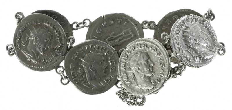 Roman coinage - A bracelet, made of 7 Roman Antoniniani (4 x Philippus I Arabs, ...