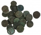 Roman coinage - A small lot with more than 30 ancient bronze coins: Roman Asses, Dupondii, Folles etc., all (except 1 Antoninianus) uncleaned and in p...