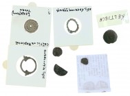 Celtic Coinage - A small lot with mainly Celtic coins/tokens: 2 x bronze money rings (La Tene), an AR Obol of Massalia etc. - totally 7 pieces in avg....