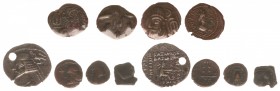 Eastern coinage - A small lot of Eastern coins: 1 Parthian AR Drachm (holed), 2 AE Drachms of Elymais and 3 small bronzes (including Parthia) - totall...