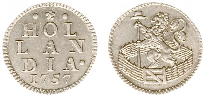 Holland Provincie (1581-1795) - Duit 1757 AFSLAG IN ZILVER met kabelrand (CNM 2....