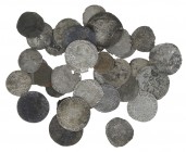 Lot van 26 stuks zilveren middeleeuwse munten waaronder twee leeuwengroten “compagnon” en veel stedelijke en Bourgondische munten (waaronder de stuive...