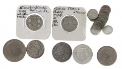 Doosje munten Provinciaal met 1/4 Guldens, Scheepjesschelling, X Stuiver + iets Koninkrijk NL divers