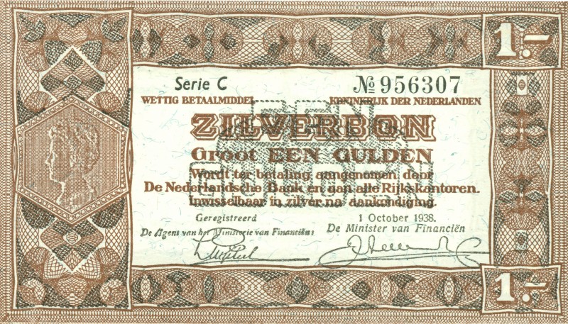 Netherlands - 1 Gulden 1938 Zilverbon (Mev. 04-1a / AV 4.1a) - serie C - UNC