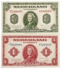 Netherlands - 1 Gulden 1943 Muntbiljet Wilhelmina (Mev. 05-1 / AV 5.1) - UNC- + 2½ Gulden 1943 Muntbiljet Wilhelmina (Mev. 14-1 / AV 12.1) - UNC-