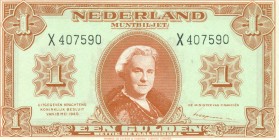 Netherlands - 1 Gulden 1945 Muntbiljet (Mev. 06-1aa / AV 6.1a.2) - serie X - UNC