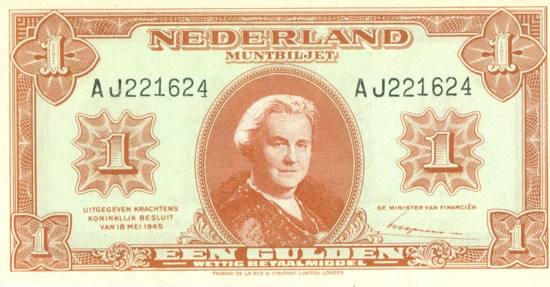 Netherlands - 1 Gulden 1945 Muntbiljet (Mev. 06-1b / AV 6.1b) - UNC