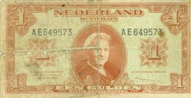 Netherlands - 1 Gulden 1945 Muntbiljet (Mev. 06-1b / AV 6.1b) - MISDRUK - achterzijde van het biljet is blanco - FR