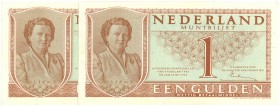 Netherlands - 1 Gulden 1949 Muntbiljet (Mev. 07-1a / AV 7.1a.2) - 2e cijfertype - UNC / Totaal 2 stuks met opeenvolgende serienummers