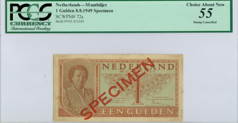Netherlands - 1 Gulden 1949 Muntbiljet SPECIMEN diagonaal in rood op voor- en ke...