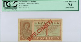 Netherlands - 1 Gulden 1949 Muntbiljet SPECIMEN diagonaal in rood op voor- en keerzijde (Mev. 07-1a / AV 7S / PL7.s1) met serienummers 9XZ012345 & 9XZ...