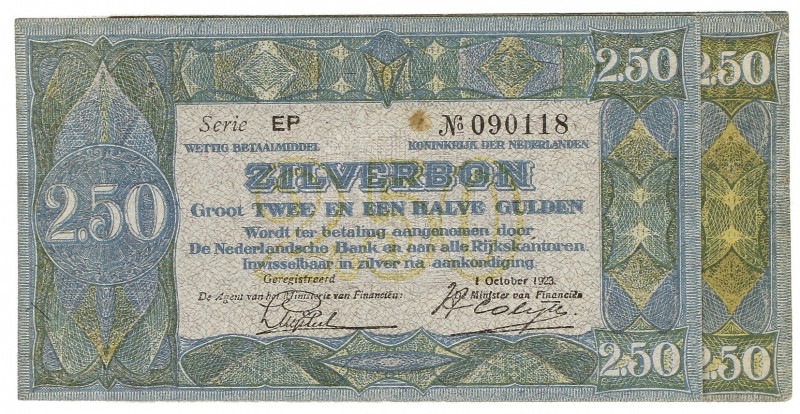 Netherlands - 2½ Gulden 1918 Zilverbon (Mev. 12-4b / AV 10.4b) + 2½ Gulden 1918 ...