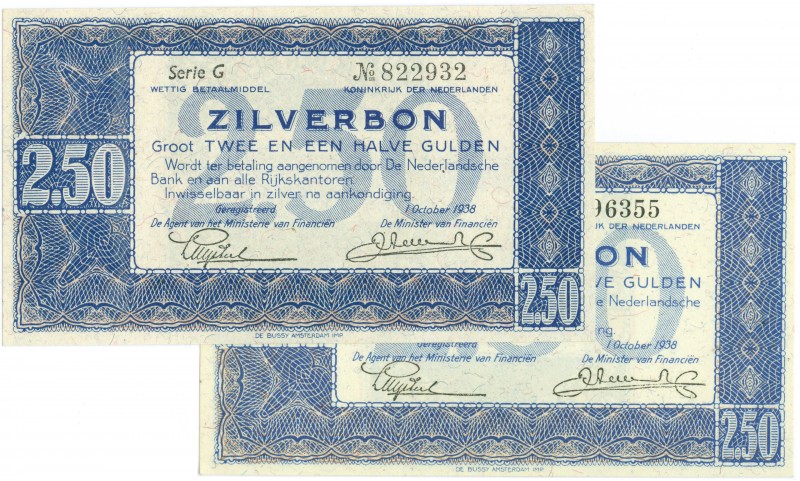 Netherlands - 2½ Gulden 1938 Zilverbon met 1 en 2 serieletters (Mev. 13-1a +13-1...