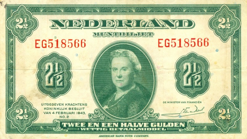 Netherlands - 2½ Gulden 1943 Muntbiljet (Mev. 14-1 / AV 12.1 / PL15.b) - schaars...