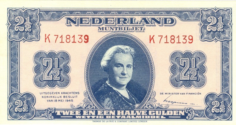 Netherlands - 2½ Gulden 1945 Muntbiljet (Mev. 15-1a / AV 13.1a.1) - UNC-