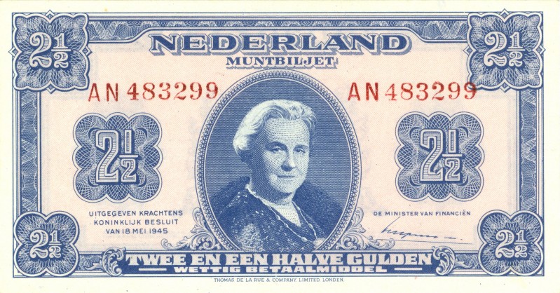 Netherlands - 2½ Gulden 1945 Muntbiljet (Mev. 15-1b / AV 13.1b.2) - UNC-