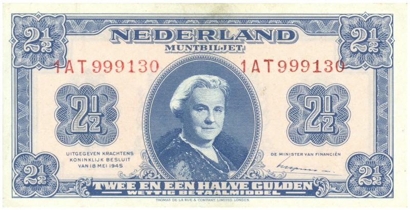 Netherlands - 2½ Gulden 1945 Muntbiljet (Mev. 15-1c / AV 13.1c.2) - PR-