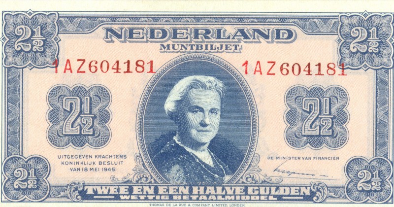 Netherlands - 2½ Gulden 1945 Muntbiljet (Mev. 15-1c / AV 13.1c.2) - UNC-