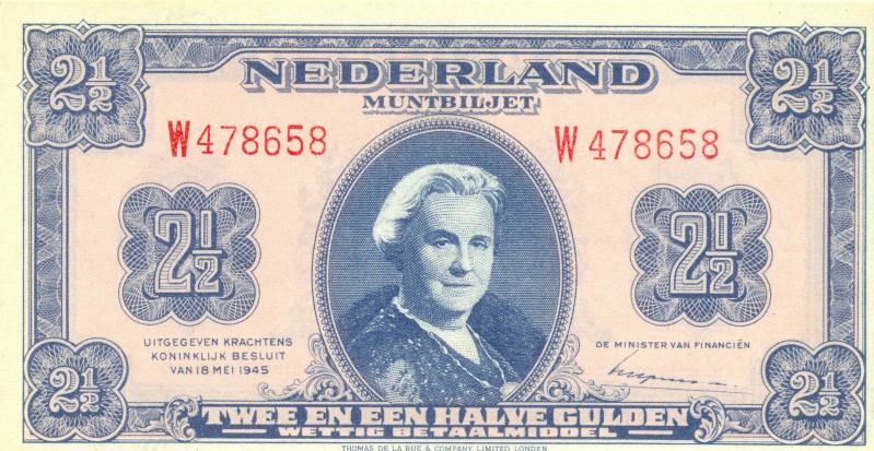 Netherlands - 2½ Gulden 1945 Muntbiljet (Mev. 15-1d / AV 13.1a.2) - serie W - PR...