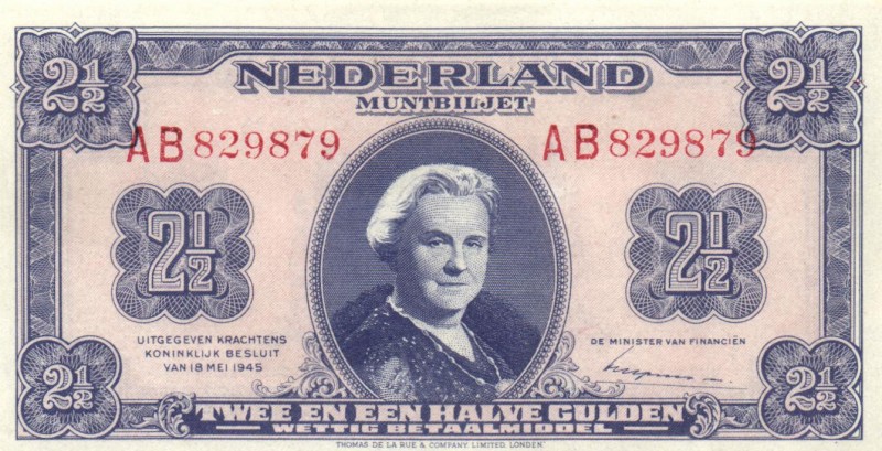 Netherlands - 2½ Gulden 1945 Muntbiljet (Mev. 15-1e / AV 13.1b.1) - UNC-