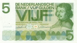 Netherlands - 5 Gulden 1966 Vondel I (Mev. 23-2 /AV 18.1c / PL22.e) - serie 6AA - UNC-