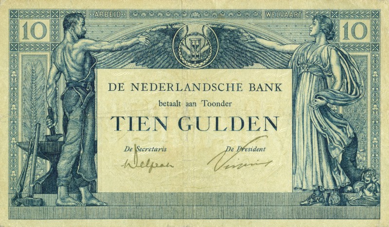 Netherlands - 10 Gulden 1921 Arbeid en Welvaart II (Mev. 38-1a / AV 27.1a.1) - p...