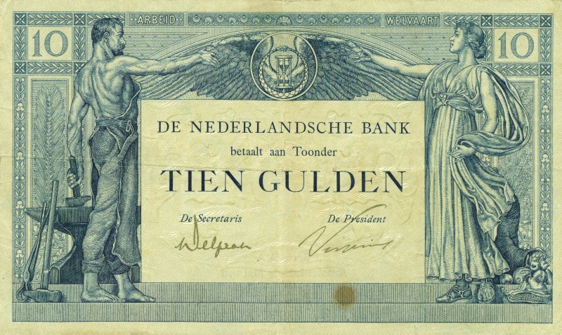 Netherlands - 10 Gulden 1921 Arbeid en Welvaart II (Mev. 38-1b / AV 27.1b.1.1 / ...