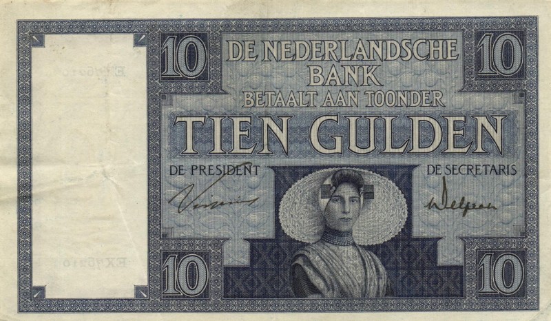 Netherlands - 10 Gulden 1924 Zeeuws Meisje (Mev. 39-1b / AV 28.1b.2) - 30 juli 1...