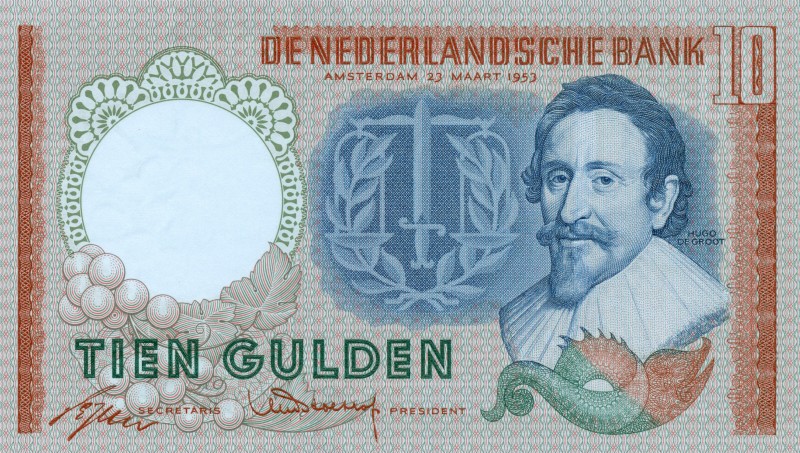 Netherlands - 10 Gulden 1953 Hugo de Groot (Mev. 48-1b / AV 36.1b / PL 45.c.R) R...