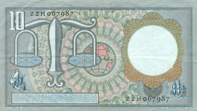 Netherlands - 10 Gulden 1953 Hugo de Groot (Mev. 48-1b / AV 36.2b) - invulserie ...