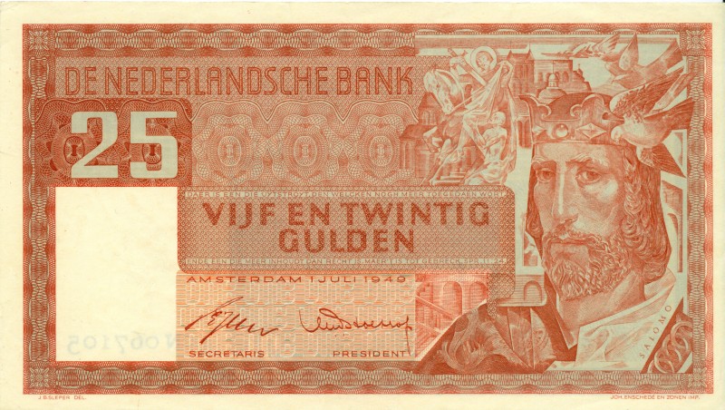 Netherlands - 25 Gulden 1949 Salomo (Mev. 82-1 / AV 54.1) - PR+ / net exemplaar