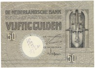 Netherlands - 50 Gulden 1929 (Mev. 96-1b / AV 64.1b.2) proefserie BR 050833, papier met preperatieve verharding - iets graffiti voorzijde - FR / RR / ...