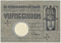 Netherlands - 50 Gulden 1929 (Mev. 96-1b / AV 64.1b.2) proefserie BR 004449, papier met preperatieve verharding - ZF / RR / zeldzaam