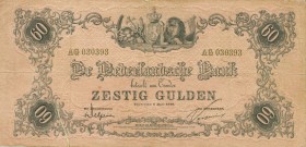 Netherlands - 60 Gulden type 1860 model Reliëfrand (Mev. 106-10 / AV 70.9b) - 6 maart 1916 - Handtekeningen Delprat / Vissering - # AG 030393 - scheur...