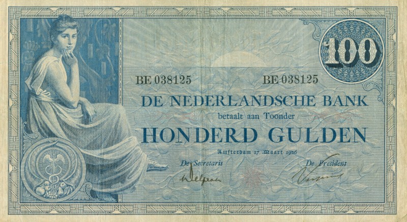 Netherlands - 100 Gulden 1921 Grietje Seel (Mev. 116-3a / AV 80.1b.3)- Serie BE ...