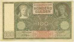 Netherlands - 100 Gulden 1930 Vrouwenkop/Luitspelende vrouw (Mev. 117-1 / AV 81.1) - serie AA 003596 - PR - mooi exemplaar voor type