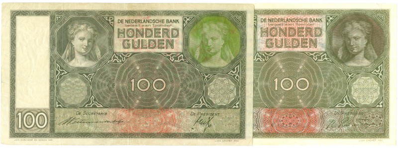 Netherlands - 100 Gulden 1930 (Mev. 117-3 / AV 81.3a) - met vrouwenkop rechts in...