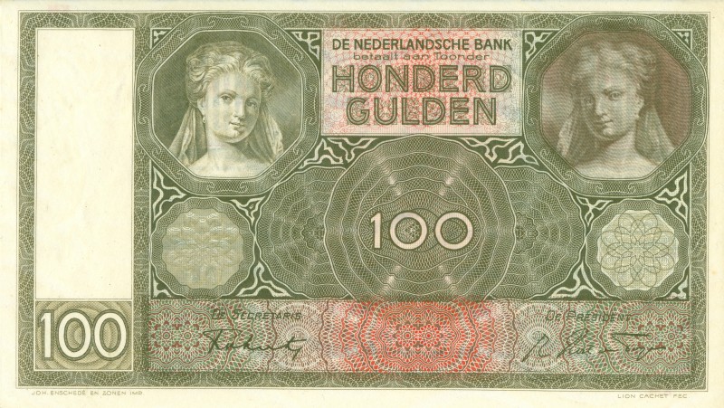 Netherlands - 100 Gulden 1930 Vrouwenkop (Mev. 117-5 / AV 81.4b.2) - met stippel...