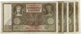 Netherlands - 100 Gulden 1930 Luitspelende vrouw (Mev. 117 / AV 81) - Buiten Omloop gestempeld - tot. 5 biljetten - gem. ZF